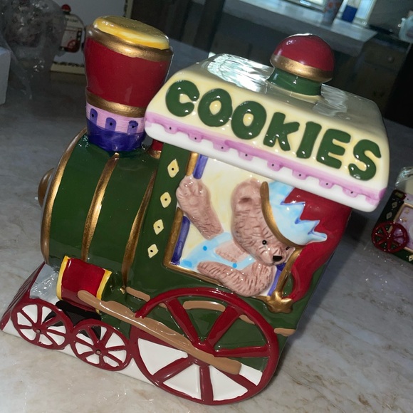 VTG Christmas Bear Train Cookie Jar Cocoa Cart Marshmallow Car - Picture 13 of 14